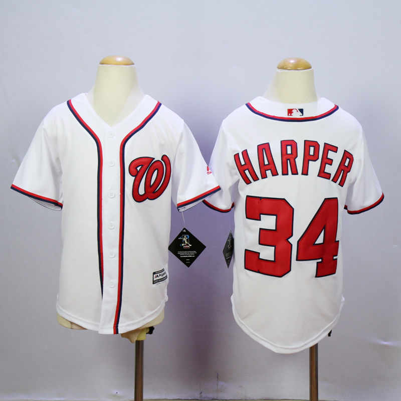 Youth Washington Nationals 34 Harper White MLB Jerseys